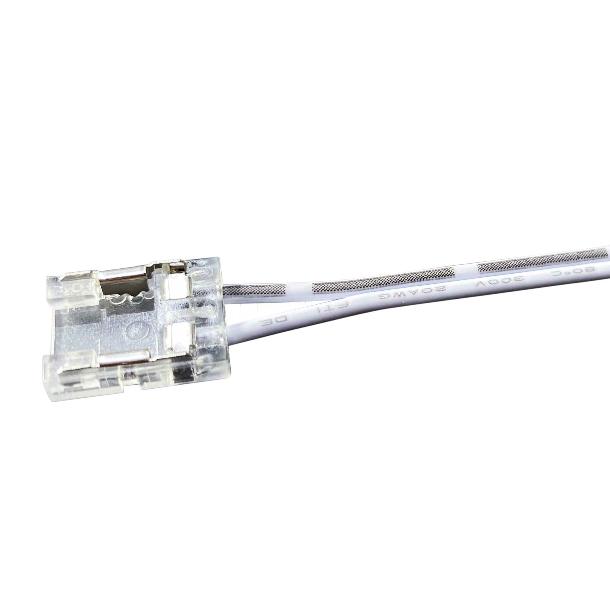 LUZ NEGRA 42.109 Conector transparente para tiras LED IP20 con PCB 10mm y cable 100cm